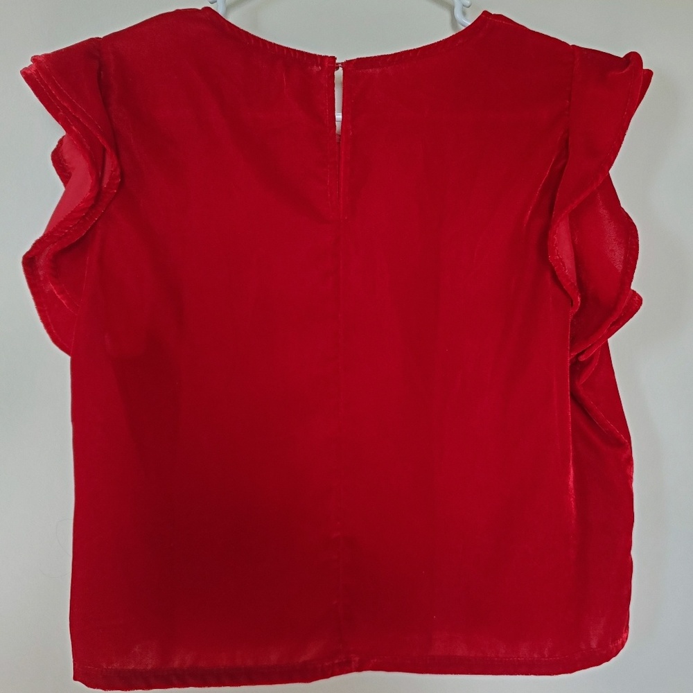 Zara, red velvet crop top with flutter sleeves - Picture 2 of 5